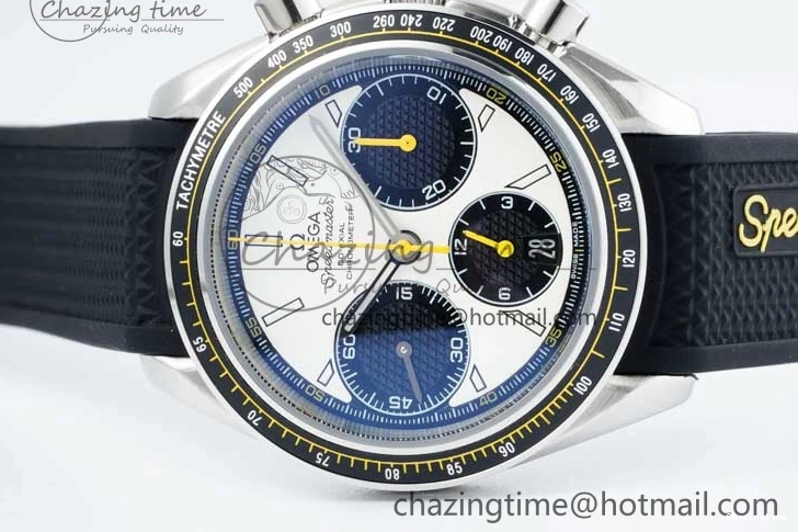 0516 Speedmaster Racing Master SS HKF Best Edition White Black Dial on Black Rubber Strap A Effortless 7813